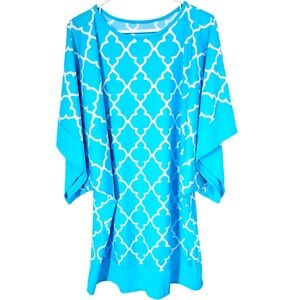 Tara Grinna Kimono Tunic Quatrefoil Lattice Print Swim Coverup Large NEW Beach